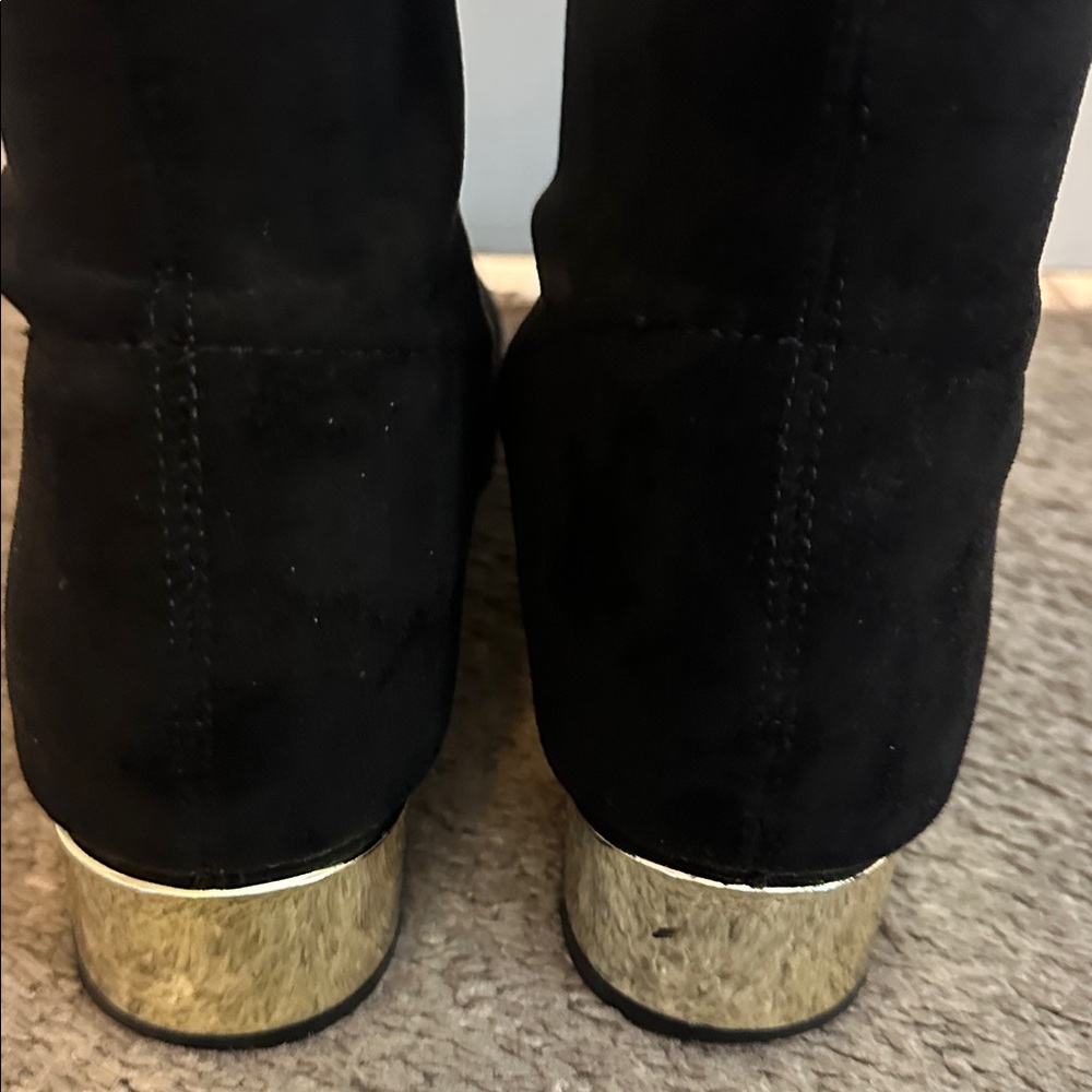 C. Paravano knee high black suede boots with gold heal. - Picture 4 of 7